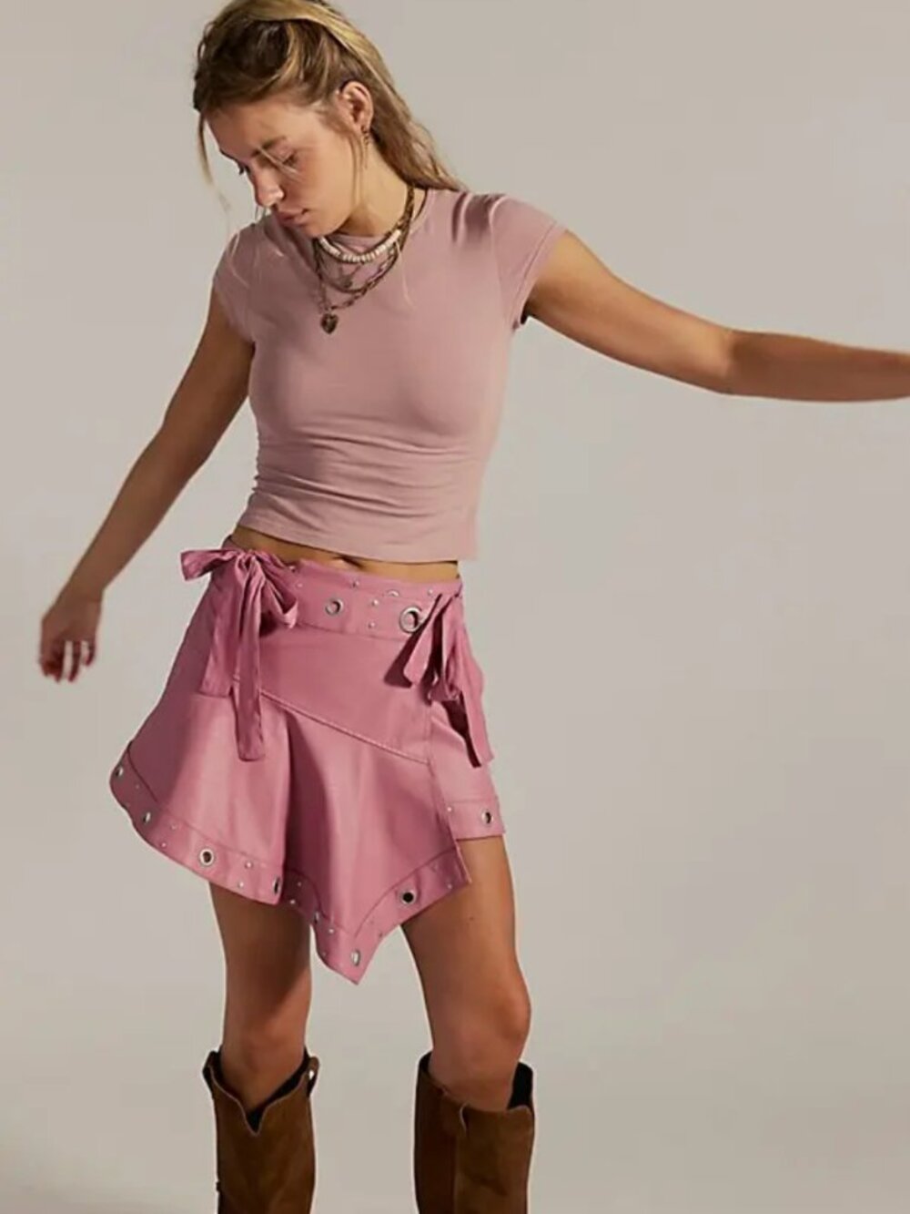 Nwt Free People Cassis Vegan Leather Wrap Skirt In Mauve Blossom